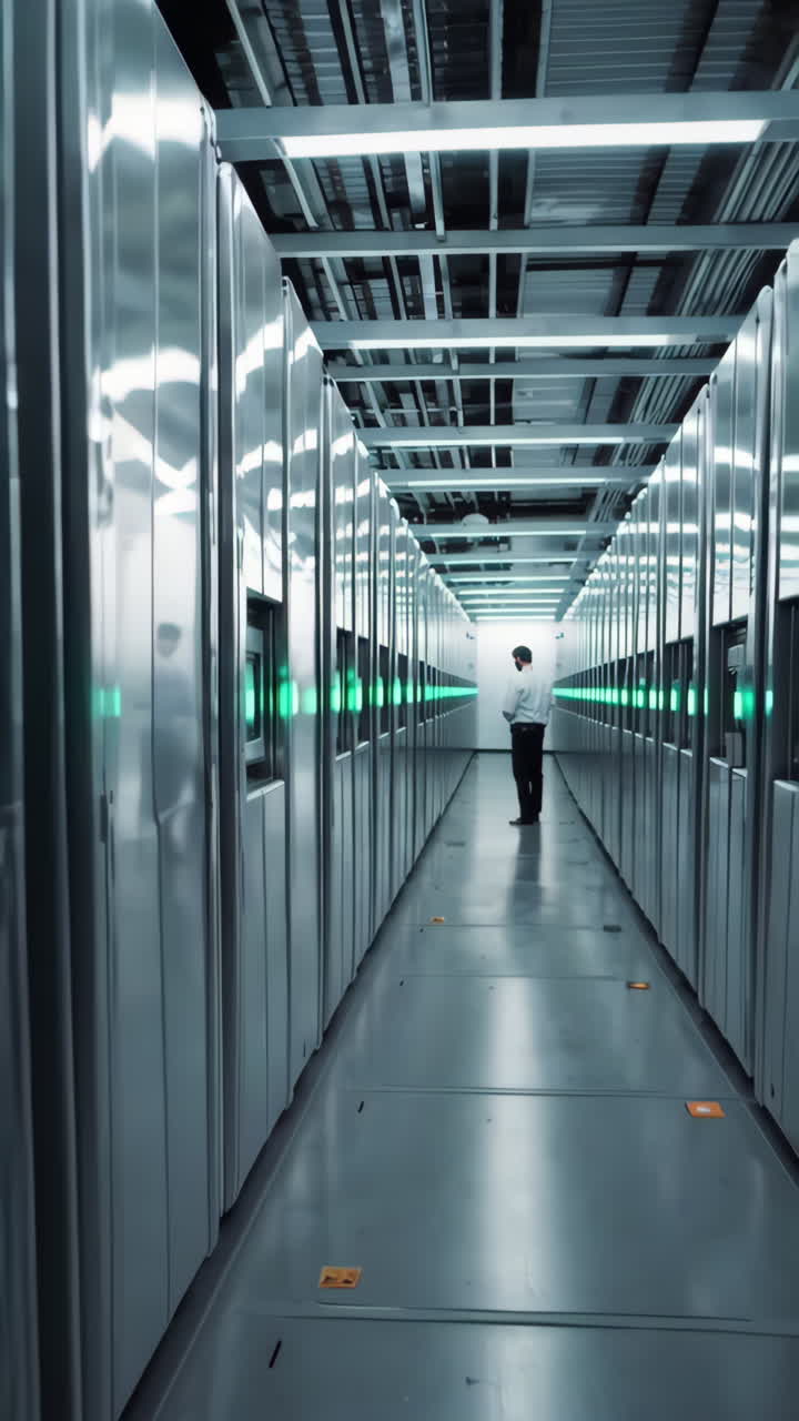 Data Center Interior with Worker