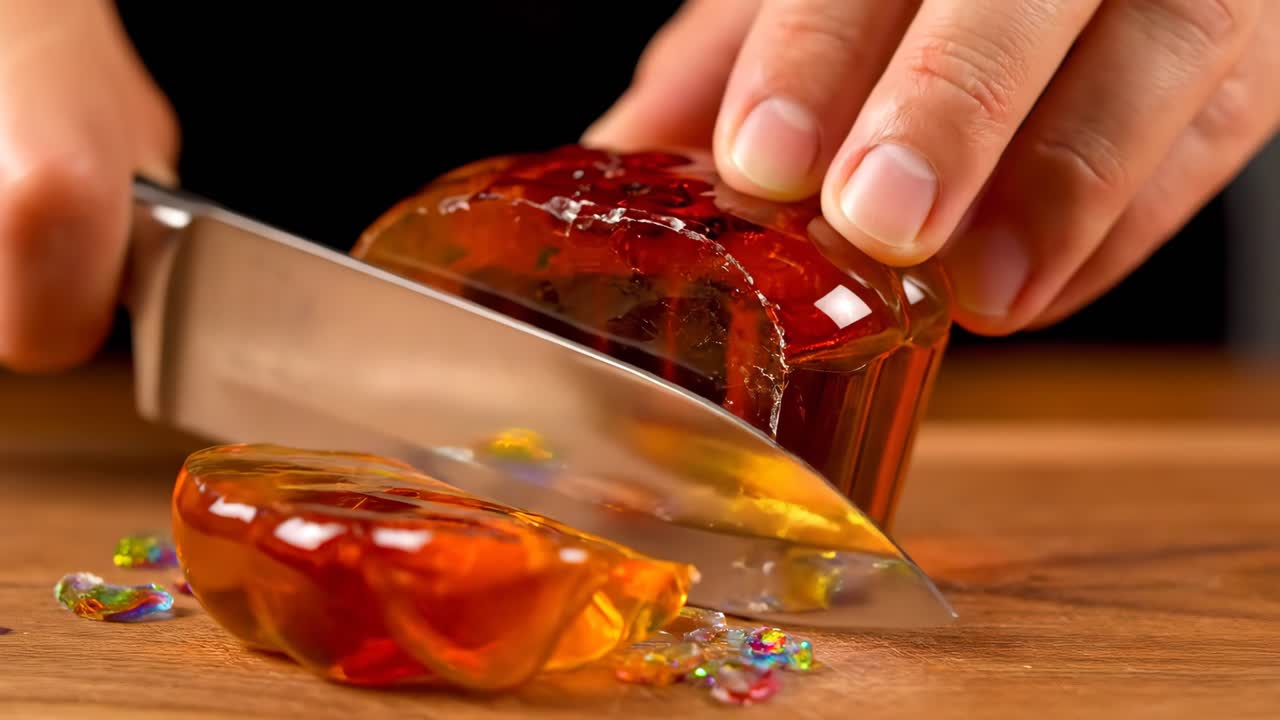 Cutting Jelly Dessert with a Knife