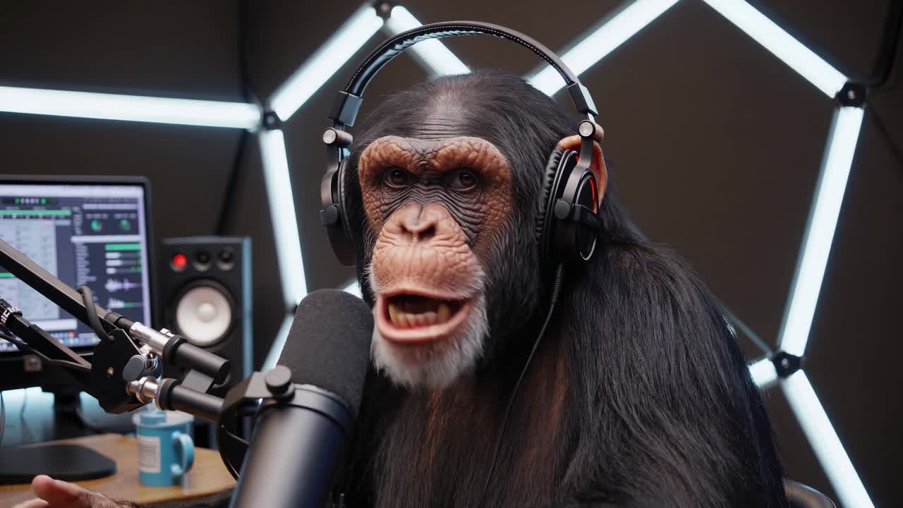 Scimpanzé DJ in uno studio di registrazione