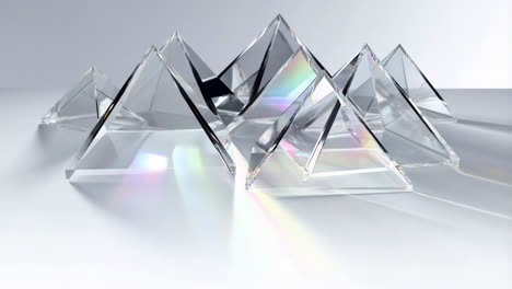 crystal pyramids with light refraction and rainbow effects