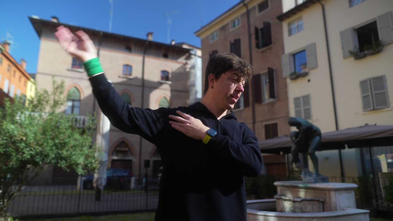 Man Stretching in Italian Square