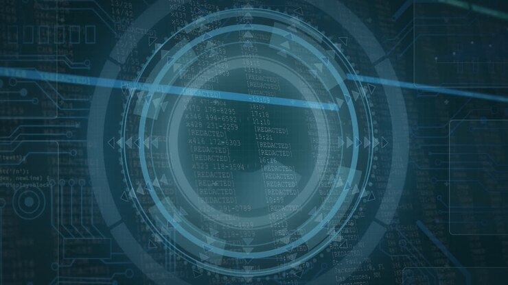 Animation of data processing on blue background