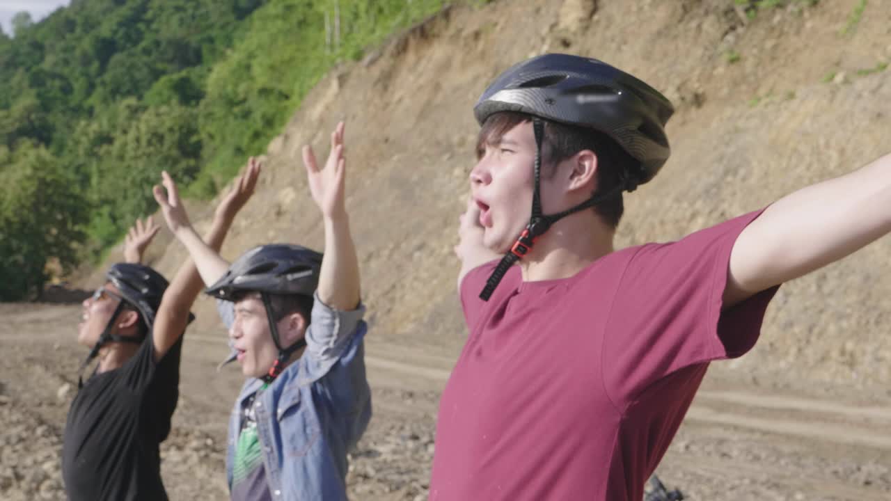 Friends enjoying a mountain biking adventure