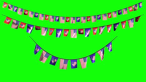 hanging national decorations for us independence day 4th of july on green with alpha channel