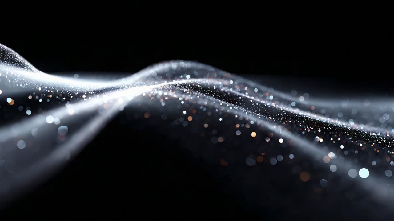 Captivating Waves of Light: A Mesmerizing Dance of Particles and Soft Glows, Creating Enchanting Visuals of Fluid Motion and Ethereal Beauty in a Darkened Space