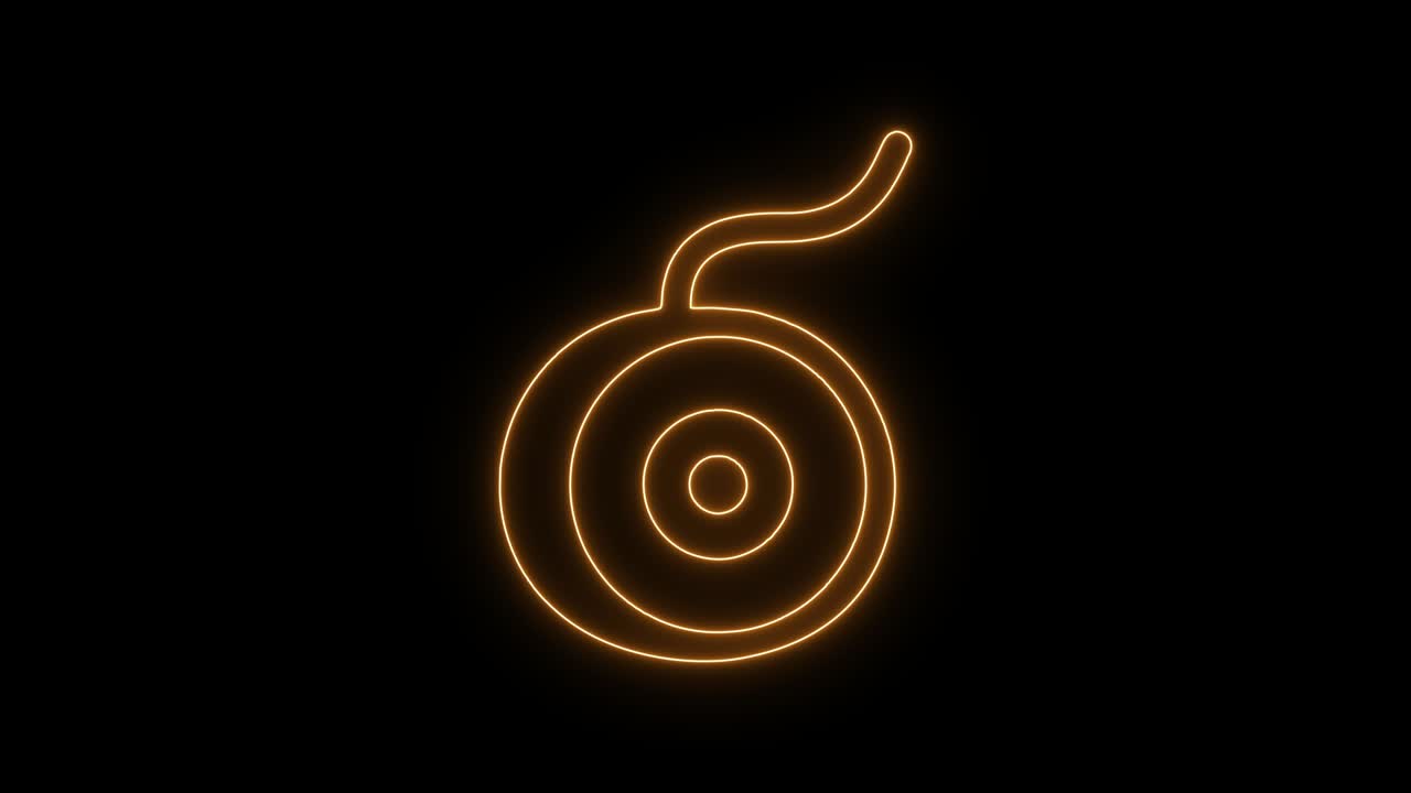 네온 라인 요요 장난감 아이콘은 검은 바탕에 고립되어 있습니다. 4k 비디오 모션 그래픽 애니메이션.