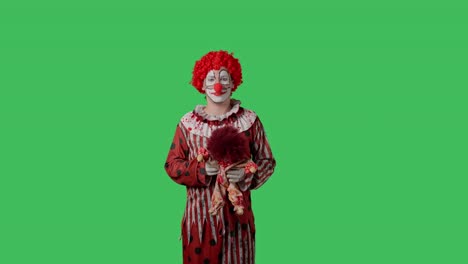 clown in red costume posing on green screen