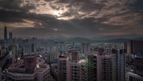 china sunset light shenzhen roof top round panorama 4k time lapse