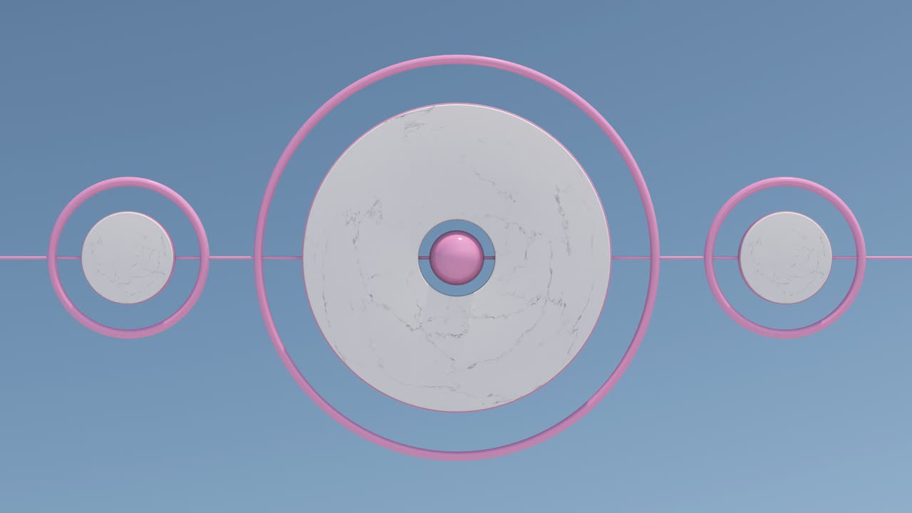 мраморные и розовые кольца вращаются. абстрактная анимация, 3d-рендер.