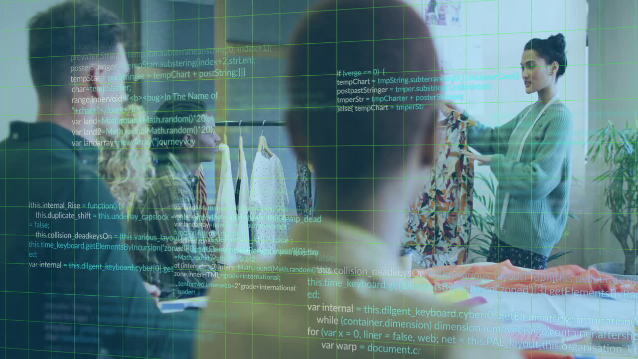 상점에서 옷을 구입하는 사람들을 위한 프로그래밍 코드 애니메이션