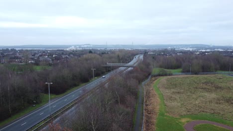 A557-Rainhill-Runcorn-Widnes-Expressway-Vista-Aérea-Abajo-Autopista-Británica-órbita-Izquierda