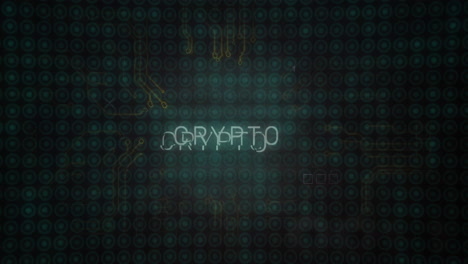 animation of crypto text with computer circuit board on black background