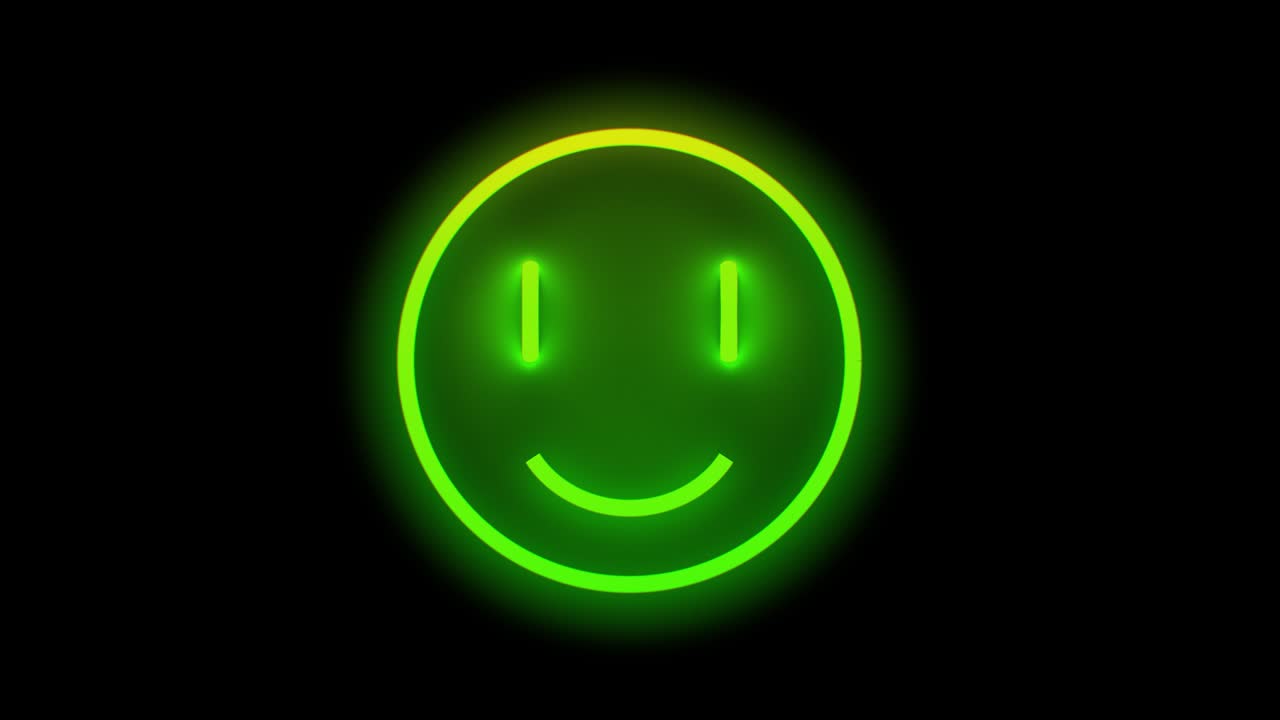 un signo de sonrisa verde brillante que brilla. animación 3d que muestra un alambre de neón de colores. animacion uhd 3840x2160.