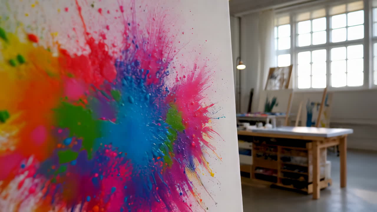 Colorful Abstract Painting in an Art Studio