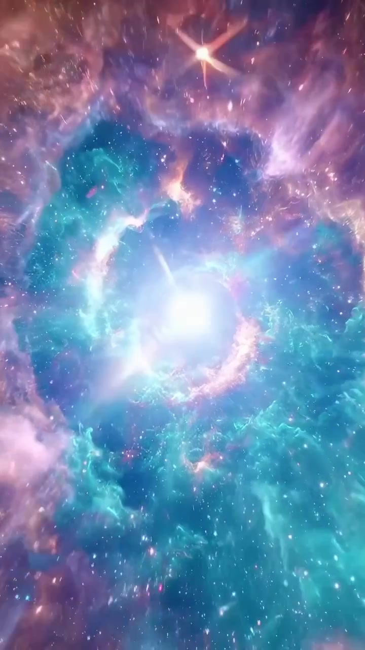 Cosmic Journey Through Nebulae, Hyperspace, and a Distant Galaxy