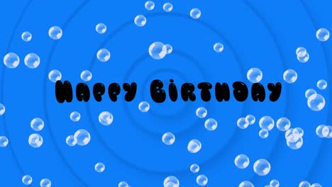 거품과 동심 파란 원을 가진 생일 축하 텍스트의 애니메이션
