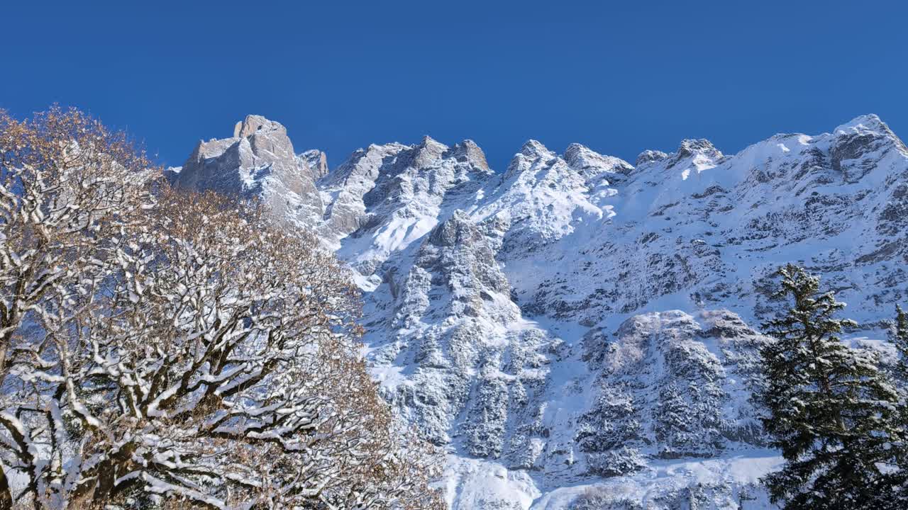 Paesaggio invernale di montagna a Grindelwald, Svizzera, monte Wetterhorn