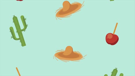 animación de patrón de festa junina con sombreros y cactus