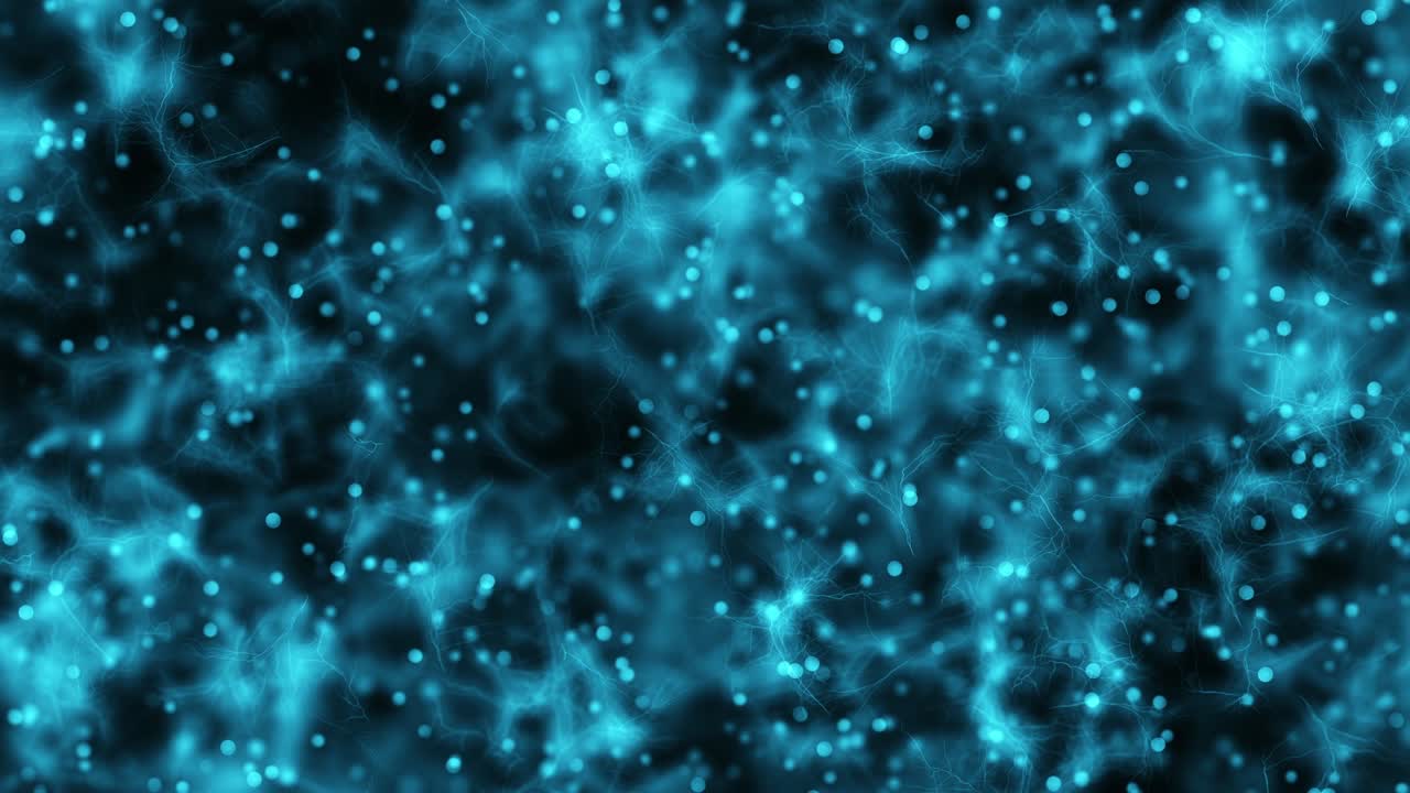 vuelo tranquilo a través de una malla azul como neuronas con células redondas, profundidad de campo poco profunda con configuración final borrosa.