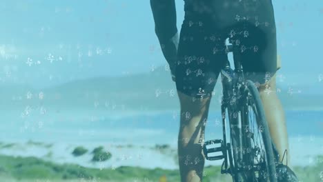 mathematical equations against man cycling on the road