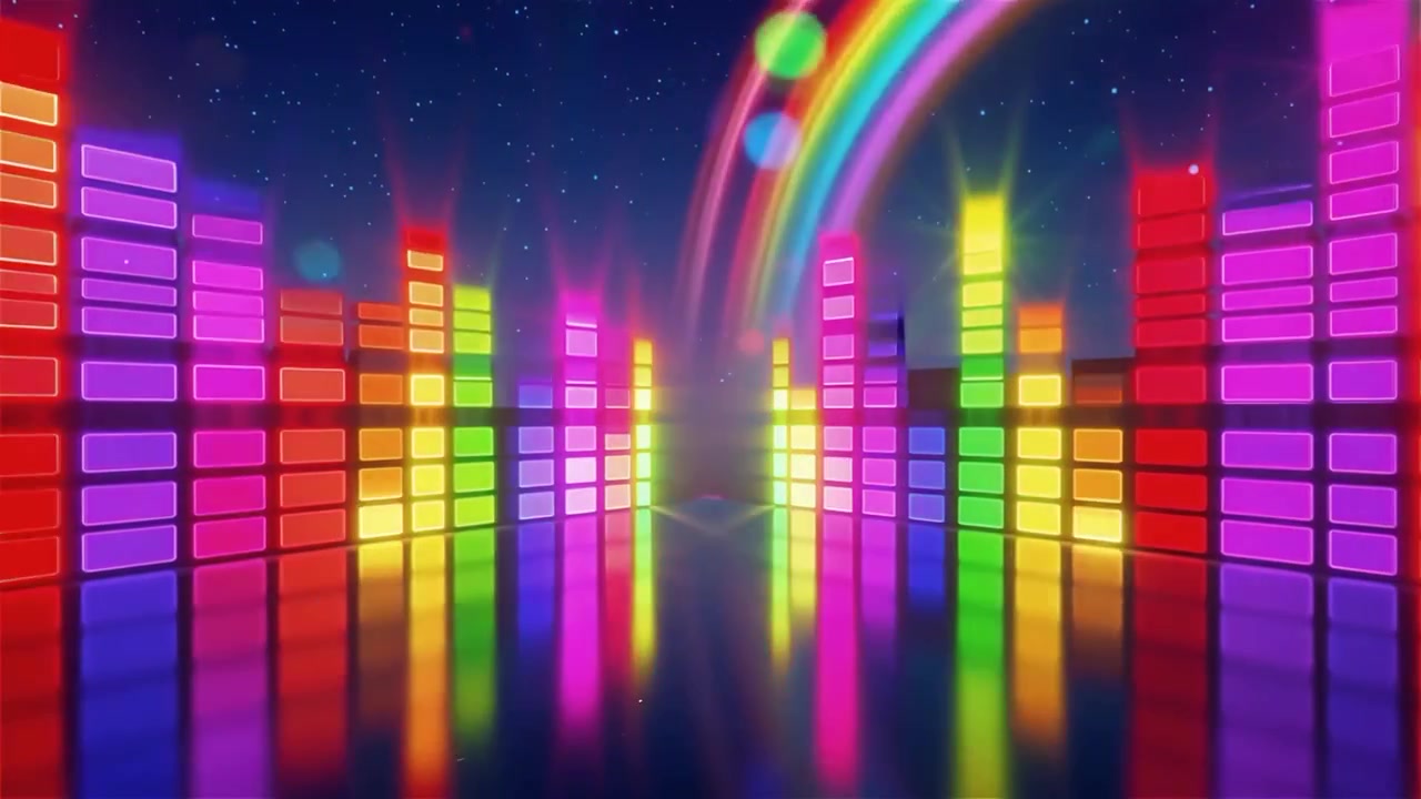 Futuristisk regnbuefarvet neon musik equalizer visualisering baggrund.