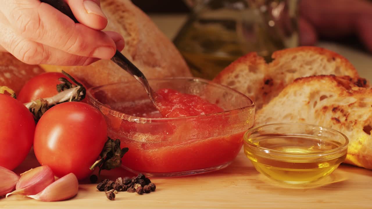 Preparing a Tomato Bread Appetizer