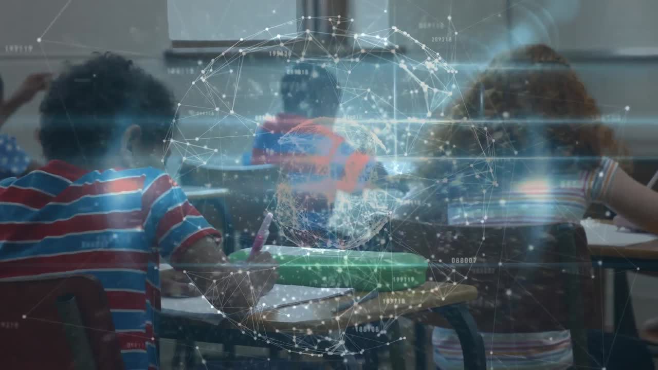animación de la red de conexiones con el mundo a través de niños en edad escolar
