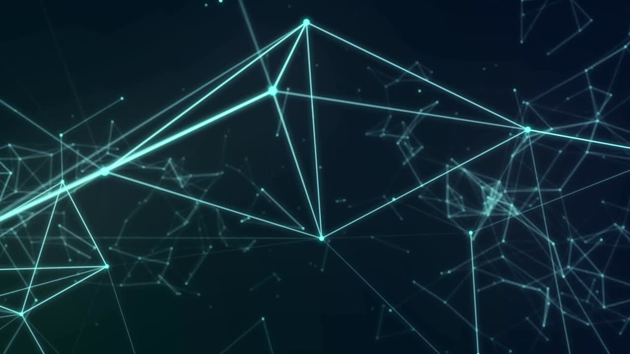 Glowing network of connections moving against black background