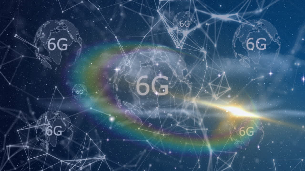 Animation of 6G technology with digital connections and glowing earth in space