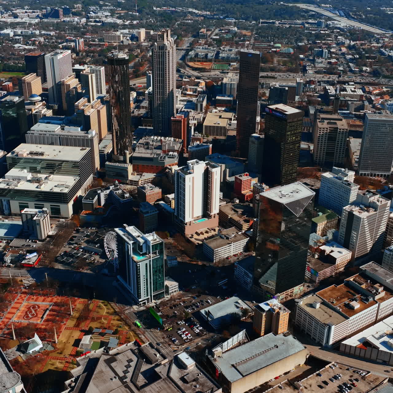Variegated panorama of metropolis scenery on sunny autumn day. Panorama of Atlanta, Georgia, the USA.