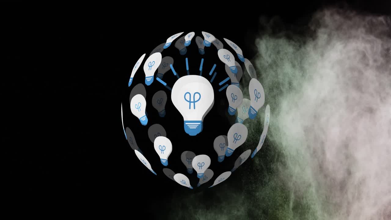 animación de un globo hecho de bulbos y polvo sobre un fondo negro