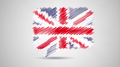 speech bubble with british flag learn english animation