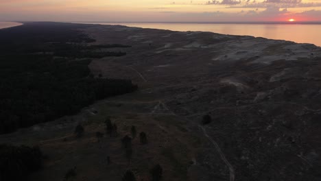 Drone-aerial-view-of-Dead-Dunes-in-Neringa,-Lithuania