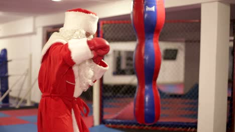 santa claus in boxing gloves trains in the ring santa claus in boxing gloves trains in the ring the concept of the new year