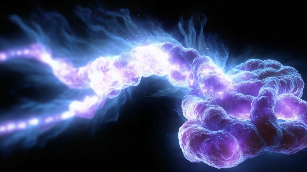 Een verbluffende visualisatie van kosmische energie: Verken de mysteries van een kleurrijke, kronkelende en levendige kosmische formatie die lijkt op een hemels knooppunt van licht en materie.