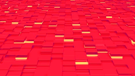 waving surface with red cubes with lights close up animation background