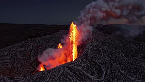 erupción volcánica por la noche