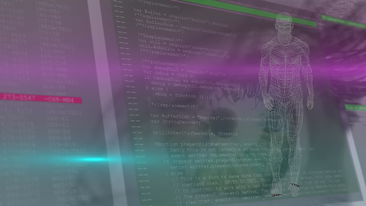 Animation of data processing and digital human over eye
