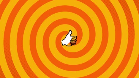 Animation-of-thumb-up-icon-over-orange-spiral