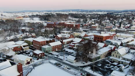 AERIAL-Snow-Gently-Falling-Over-Pennsylvanian-Township