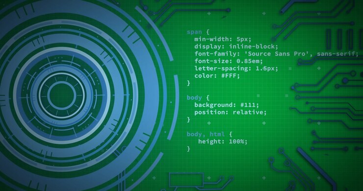 Digital Programming Code Display with Futuristic HUD Interface