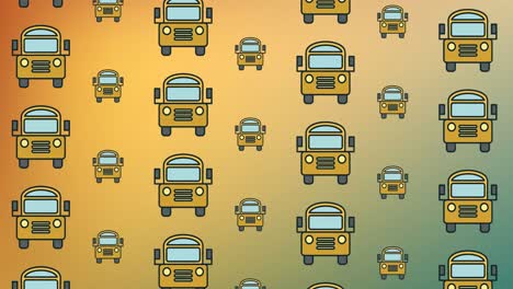 animation of multiple school bus icons floating against orange gradient background