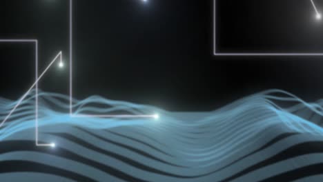 animation of lights drawing shapes over blue waves on black background