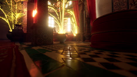 moroccan interior with palm tree and golden light