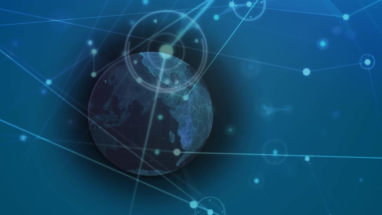 Animation of globe with network of connections over globe