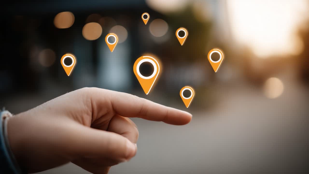 Enhanced Navigation: An Engaging Moment Featuring Dynamic Location Markers Highlighting User Interaction Through a Hand Gesture in an Outdoor Setting