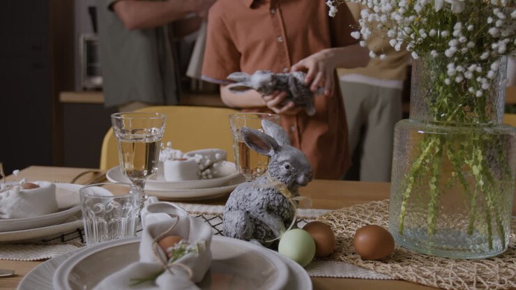 Easter Dinner Table Setting with Family