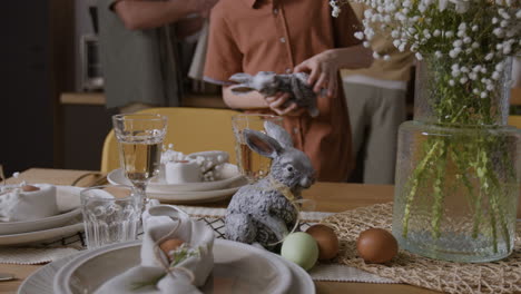 easter dinner table setting with family