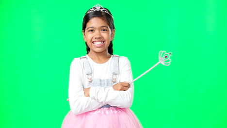 Girl-child,-princess-and-face-in-green-screen