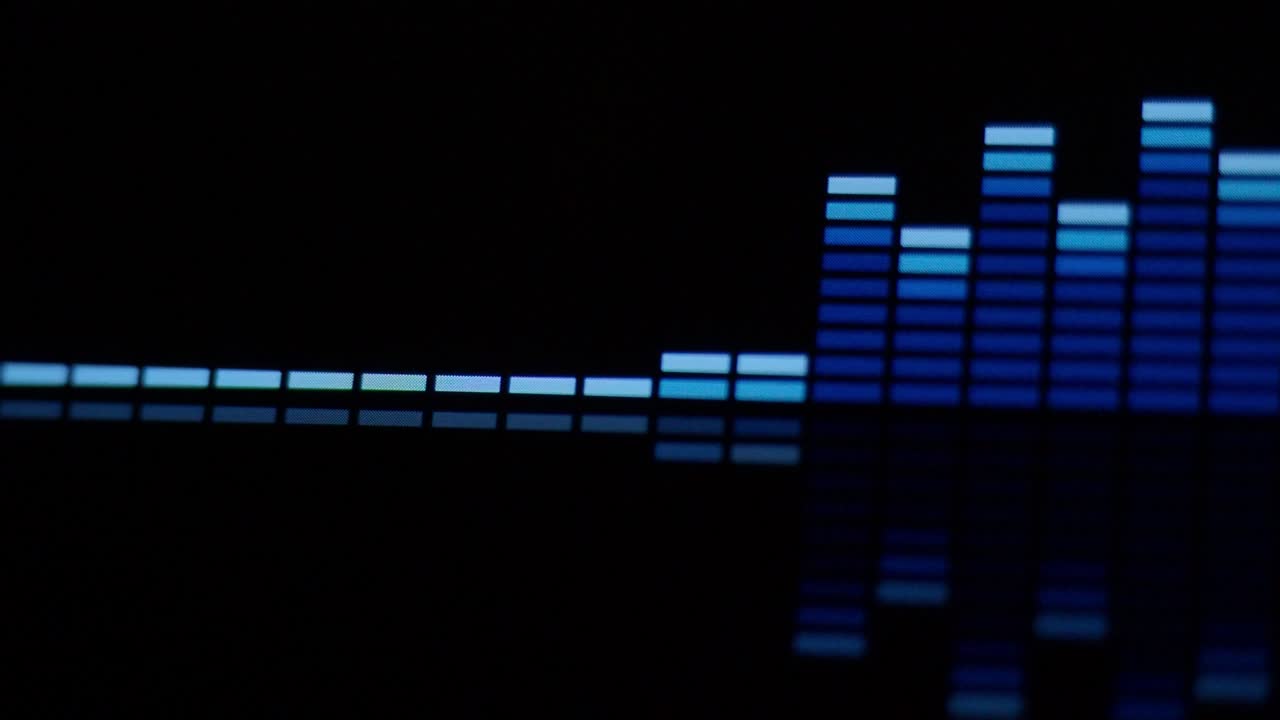 사운드 이라이저 - 디지털 음악 또는 사운드 웨이브 영상 - 블랙 루프 애니메이션의 오디오 웨이브 형태 이레이저 스케일 - 컬러 뮤직 이레이서 추상 - 그라디언트 스트럼 바 그래프 - 파동 반이는 스 댄싱